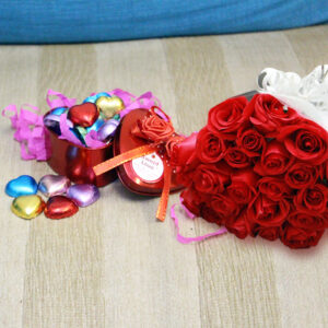 Heart Shape Choco Box with Red Roses