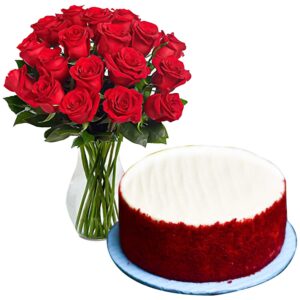 Red Velvet Cake With Roses Bouquet