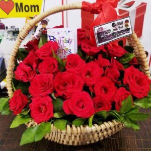 Fresh Roses Cane Basket