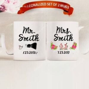 Mr. and Mrs. Name with Date Mug