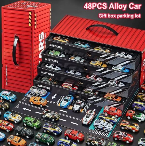 48PCS Container Simulation Alloy Car Model Finale Alloy Inertia Pull Back Mini Car Toy