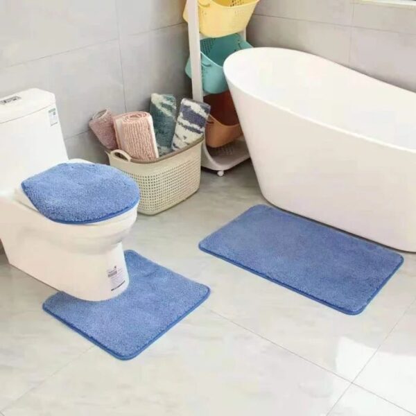 3Pcs Bathroom Set Bath Mat RUG Contour and Toilet Lid Cover with Rubber Backing