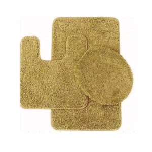 3Pcs GOLD Bathroom Set Bath Mat Rug Contour and Toilet Lid Cover with Rubber Backing