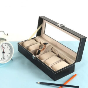 6 Slots Watch Box Faux Leather Wrist Watch Men Storage Box Clock Watch Display Case Convenient Watch Jewelry Organizer