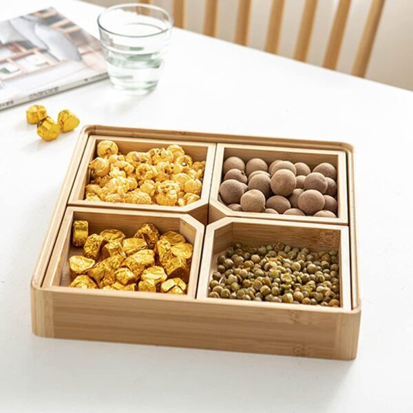 4 Grid Bamboo Serving Tray with Acrylic Lid