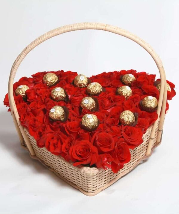 Rose And Ferrero Heart Basket