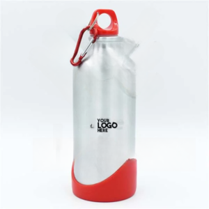Silver Aluminium Sports Bottle with Red Cap Base