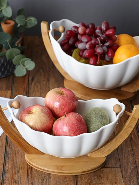 Stylish Wooden Base Hanging Fruit Bowl